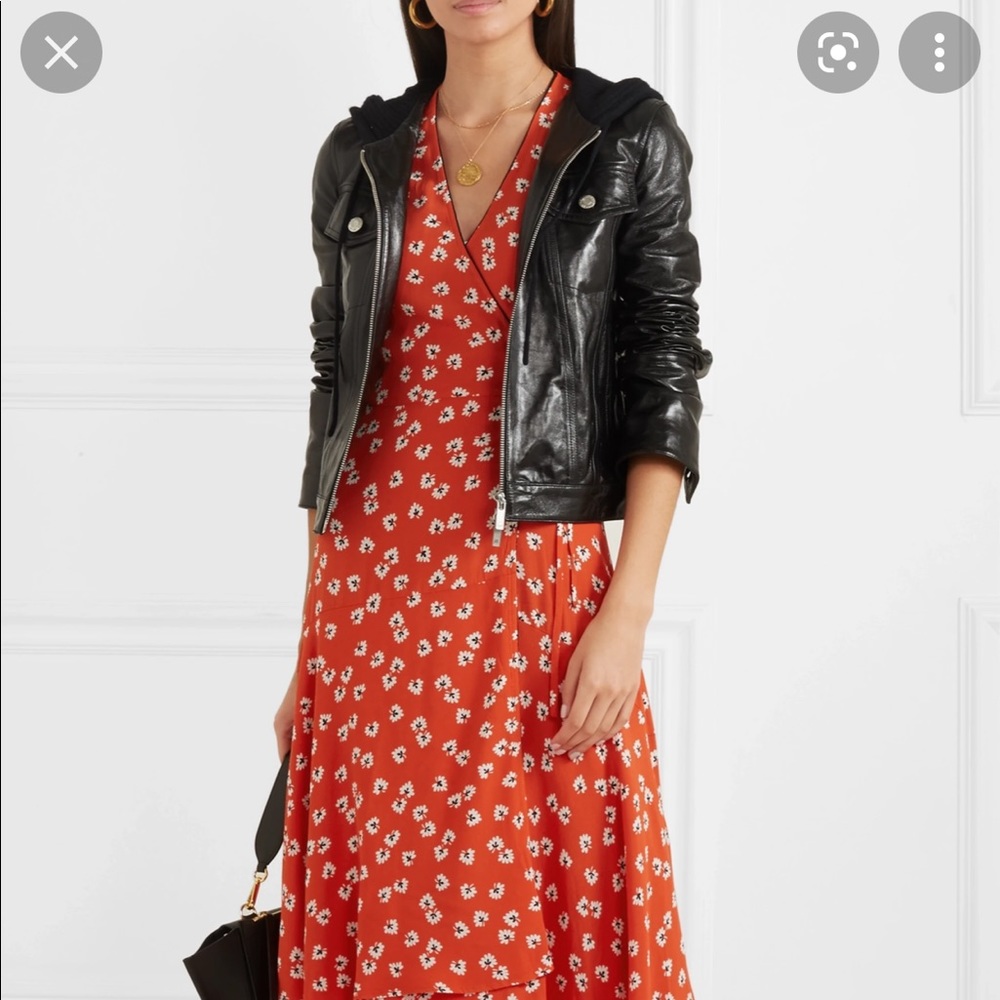 Ganni red floral wrap dress